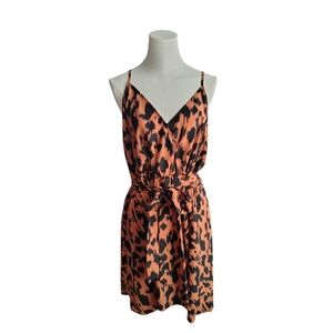 Shein Rust Orange Black Leopard Lightweight Wrap Tie Front Dress Size 1XL Curve